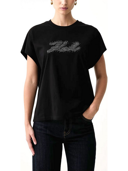 KARL LAGERFELD T-SHIRT RHINESTONE RELAXED FIT LOGO ΣΤΡΑΣ ΜΑΥΡΟ