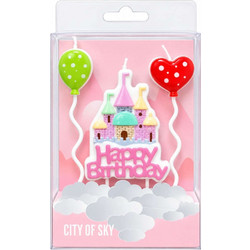 Κεράκια Happy Birthday Κάστρο και Μπαλόνια 15cm (3 Τεμάχια)