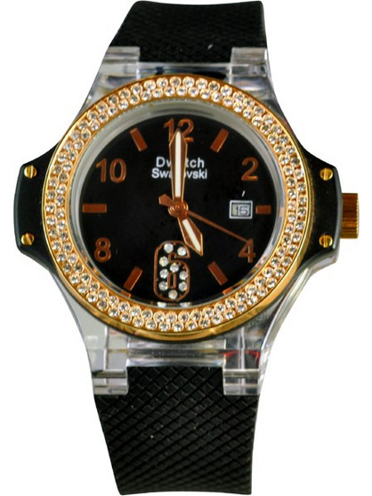 D-Watch Swarovski Γυναικείο Ρολόι με Μαύρο Καουτσούκ Λουράκι SS62SN-RG/BK