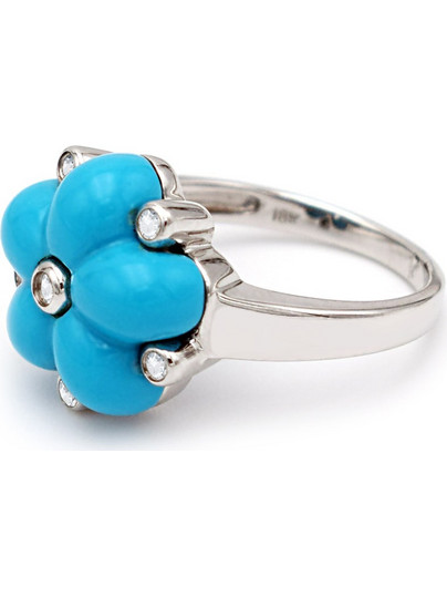 Δαχτυλίδι Κ18 Λευκόχρυσο με Turquoise και Διαμάντια - M306752