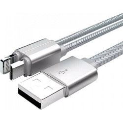 LDNIO LC86 USB 2.0 GEMINI FLAT MAGNET LIGHTNING CABLE & MICRO USB CHARGER/DATA SILVER 1m iPHONE 5/5s/5c/6/6plus & iPAD4/5/air/mini CHARGING CABLE & DATA TRANSFER IOS 14388