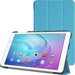 HuaWei MediaPad T2 10.0" Pro -Δερμάτινη Θήκη Βιβλίο Tri-Fold Cyan με Βάση Στήριξης και πίσω καλύμμα σιλικόνης διάφανο (oem)