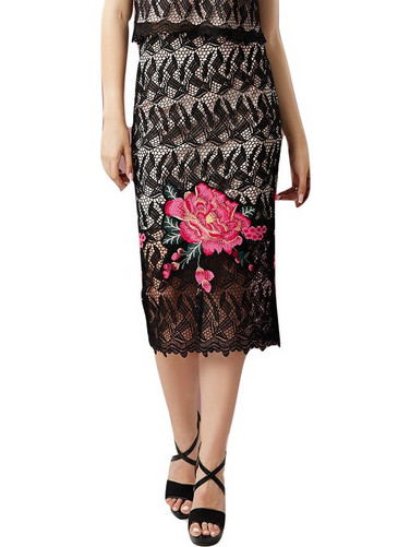 Desiree Μίντι Φούστα Υφασμάτινη Ψηλόμεση Floral Μαύρη 02.27001