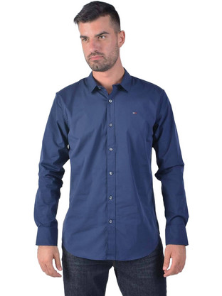 Tommy Jeans Ανδρικό Πουκάμισο Βαμβακερό Μακρυμάνικο Slim Fit Navy Μπλε DM0DM04405-002