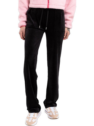 Juicy Couture Del Ray Γυναικείο Παντελόνι Φόρμας Βελουτέ Μαύρο JCAP180-101