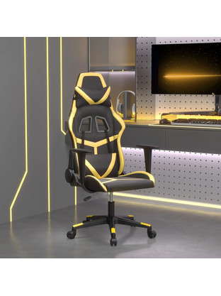 vidaXL Καρέκλα Gaming Δερματίνης με Ρυθμιζόμενα Μπράτσα Χρυσή Μαύρη 345425