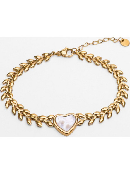 Chrysothemiss Pearl Heartbeat Γυναικείο Βραχιόλι με Καρδιά από Ατσάλι Επιχρυσωμένο CMISS1283