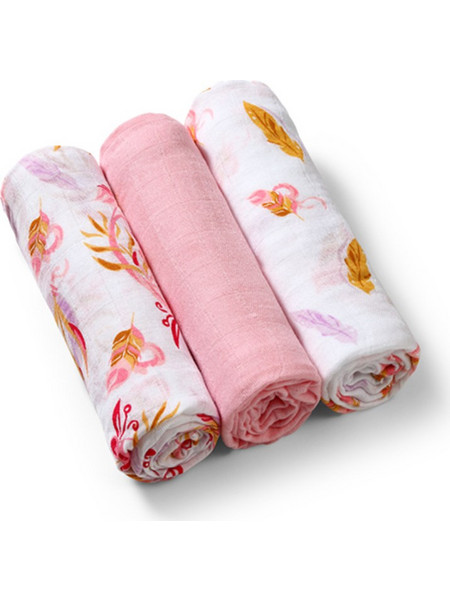 BabyOno Πάνες Αγκαλιάς από Μουσελίνα Ροζ 70x70cm 3τμχ BN397/07