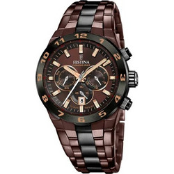 Festina Ανδρικό Ρολόι Χρονογράφος με Καφέ Μεταλλικό Μπρασελέ F20708/1