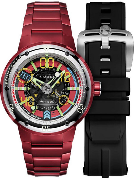 Nubeo Mariner Ανδρικό Ρολόι Αυτόματο με Κόκκινο Μεταλλικό Μπρασελέ NB-6090-55