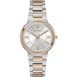 Bulova Γυναικείο Ρολόι με Ασημί Ροζ Χρυσό Μεταλλικό Μπρασελέ 98L327