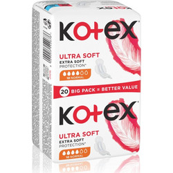 Kotex Ultra Soft Normal Σερβιέτες με Φτερά για Κανονική Ροή 4 Σταγόνες 20τμχ