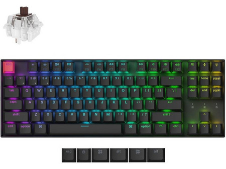 Keychron K8 V2 QMK Hot Swappable Ασύρματο Μηχανικό Gaming Πληκτρολόγιο TenKeyLess με Keychron Super Brown Διακόπτες RGB Black