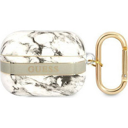 Guess Marble Strap Collection Θήκη Σιλικόνης με Γάντζο για Apple AirPods Pro 1 Γκρι