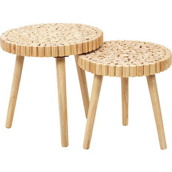 Home Deco Τραπεζάκια Ζιγκόν Σαλονιού Στρογγυλά Ξύλινα 2τμχ Φ40xΥ40cm HD5208