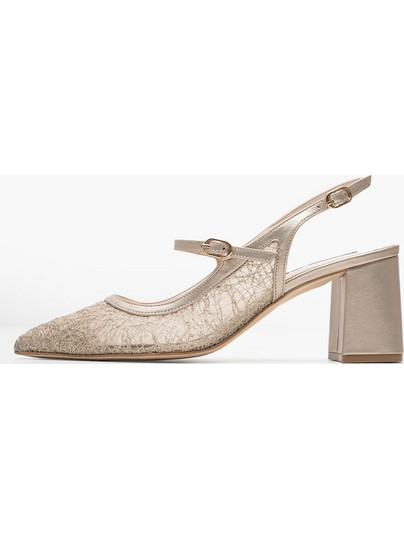 Mortoglou Γόβες Slingback με Χοντρό Ψηλό Τακούνι Χρυσές 2548.51764