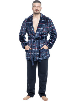 Koyote Χειμωνιάτικη Ανδρική Ρόμπα Fleece Καρό Navy Μπλε KG1311