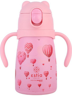 Estia Bubble Bottle Save The Aegean Love Ascend Παιδικό Παγούρι Θερμός Ανοξείδωτο με Καλαμάκι Ροζ 300ml