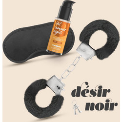 Crushious Handcuffs + Satin Blindfold + Lubricant BDSM Set Μαύρο