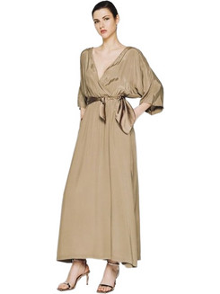 Access Maxi Φόρεμα για Γάμο / Βάπτιση Κρουαζέ Μπεζ 53-3363-437