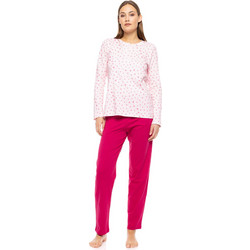 Pink Label Σετ Γυναικείες Πιτζάμες Χειμωνιάτικες Βαμβακερές Φούξια W1778