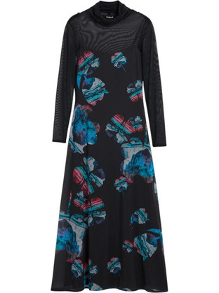 Desigual Midi Βραδινό Φόρεμα Floral Μεταξωτό Μαύρο 25WWVK03-2000