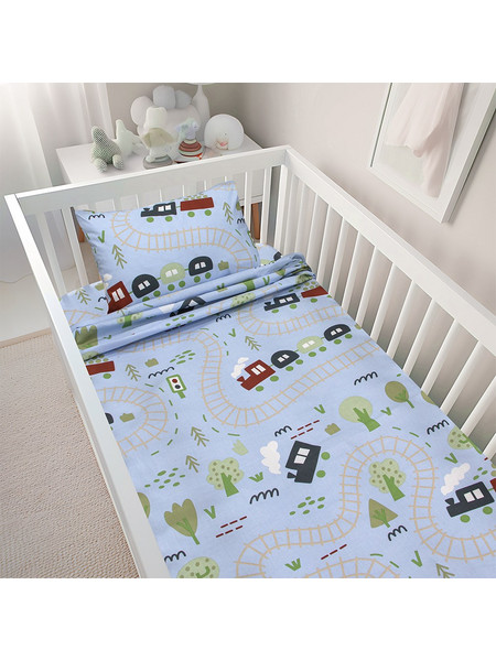 Lino Home Forest Express Σετ Βρεφικά Σεντόνια Κούνιας Βαμβακερά 120x180 Petrol 3τμχ