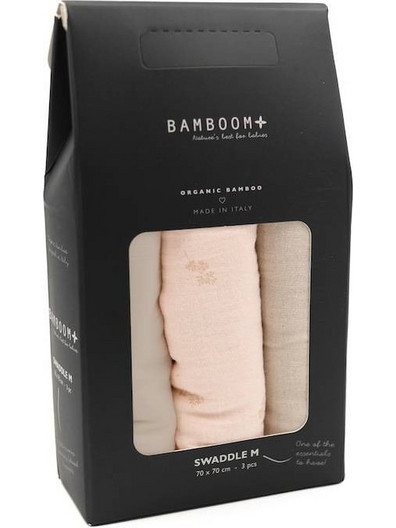 Bamboom Branches Πάνες Αγκαλιάς από Μουσελίνα Εκρού Ροζ 70x70cm 3τμχ