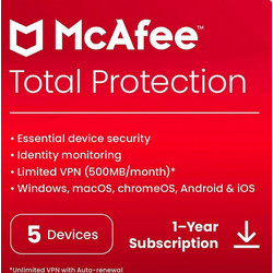 McAfee Total Protection 2025 για 5 Συσκευές και 1 Έτος Χρήσης (Ηλεκτρονική Άδεια)