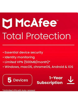 McAfee Total Protection 2025 για 5 Συσκευές και 1 Έτος Χρήσης (Ηλεκτρονική Άδεια)