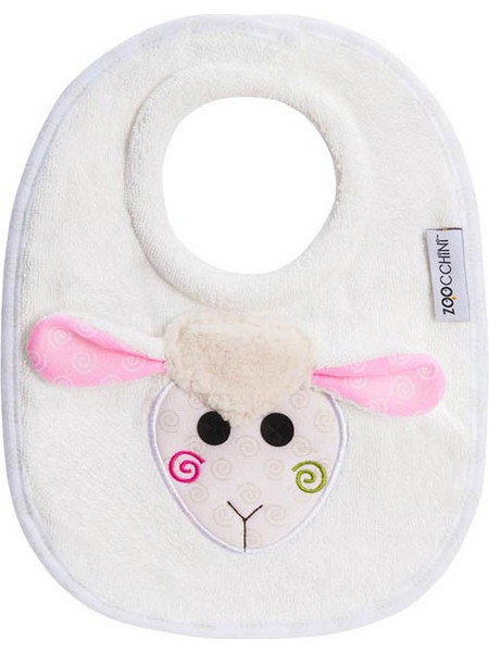 Zoocchini Lola The Lamb Σαλιάρα από 100% Βαμβάκι με Αυτοκόλλητο Λευκή