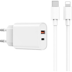 WiWu Wi-U002 Φορτιστής με Καλώδιο Lightning με Θύρα USB-A & Θύρα USB-C 20W Quick Charge 3.0 & Power Delivery White