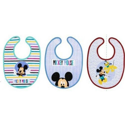 Interbaby Disney Mickey Σετ Αδιάβροχες Σαλιάρες Πλαστικές με Αυτοκόλλητο Πολύχρωμες 3τμχ