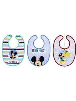 Interbaby Disney Mickey Σετ Αδιάβροχες Σαλιάρες Πλαστικές με Αυτοκόλλητο Πολύχρωμες 3τμχ