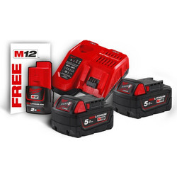 Milwaukee M18 NRG-502 Σετ 2 Μπαταριών Εργαλείων Λιθίου 12V 5Ah M18 B5 με Φορτιστή 12-18V M12 18 FC