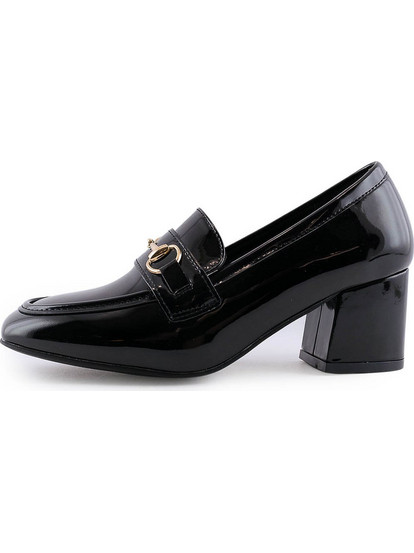 Love4shoes Γόβες Λουστρίνι με Χοντρό Χαμηλό Τακούνι Μαύρες 893800