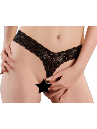 Cottelli Γυναικείο Sexy String Αυτοκινήτου με Δαντέλα & Πέρλες Μαύρο 4024144390564