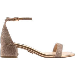 Steve Madden Γυναικεία Πέδιλα Δερμάτινα Ροζ Χρυσά με Χοντρό Χαμηλό Τακούνι και Στρας SM11003580-04003-6RB
