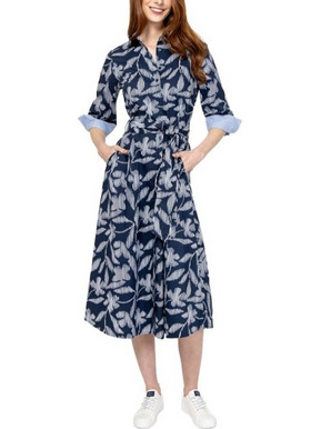 Heavy Tools Violetta Midi Καθημερινό Φόρεμα Σεμιζιέ Navy Μπλε T50049