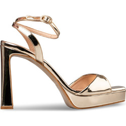 Envie Shoes Γυναικεία Πέδιλα Δερμάτινα Χρυσά με Χοντρό Ψηλό Τακούνι και Φιάπα E02-23740-59