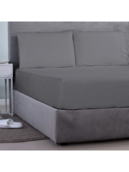 Aslanis Home Σεντόνι King Size Βαμβακοσατέν με Λάστιχο 180x200+30 Plain 122 Ultimate Grey