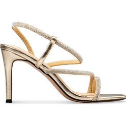 Envie Shoes Γυναικεία Πέδιλα Δερμάτινα Χρυσά με Λεπτό Ψηλό Τακούνι και Στρας E45-23165-59