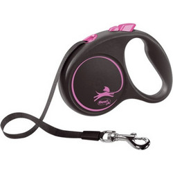 Flexi Black Design Πτυσσόμενο Λουρί Σκύλου έως 15kg 5m Μαύρο Ροζ