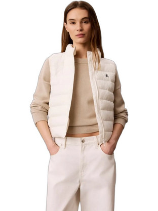 Calvin Klein Αμάνικο Γυναικείο Μπουφάν Puffer Μακρύ Εκρού LV047G506G-YAS