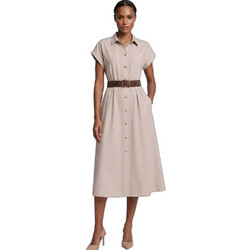 Fibes Fashion Midi Καλοκαιρινό Καθημερινό Φόρεμα Μπεζ 05-9554