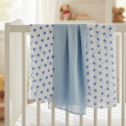 Gamberritos Stars Dots Πάνες Αγκαλιάς από Μουσελίνα Λευκές Γαλάζιες 80x80cm 3τμχ 9274B-10
