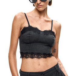 Lace Γυναικείο Χειμερινό Crop Κορσές Ανθρακί W25-25630GK