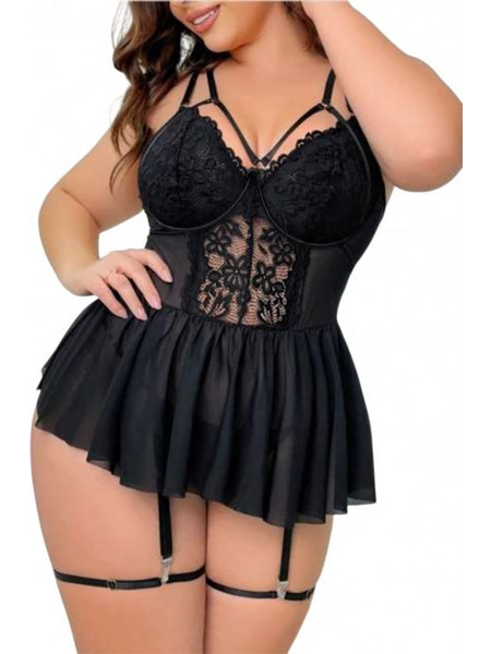 Dik Prestige Sexy Babydoll See Through με Δαντέλα & Ζαρτιέρες Μαύρο J-84