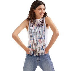 Desigual Bye Bye Γυναικείο Καλοκαιρινό Top Βαμβακερό Λευκό 22SWTK55-1001