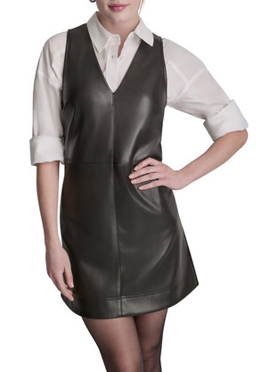 DKNY Mini Καθημερινό Φόρεμα Δερμάτινο Μαύρο DJ6D9238-BLK